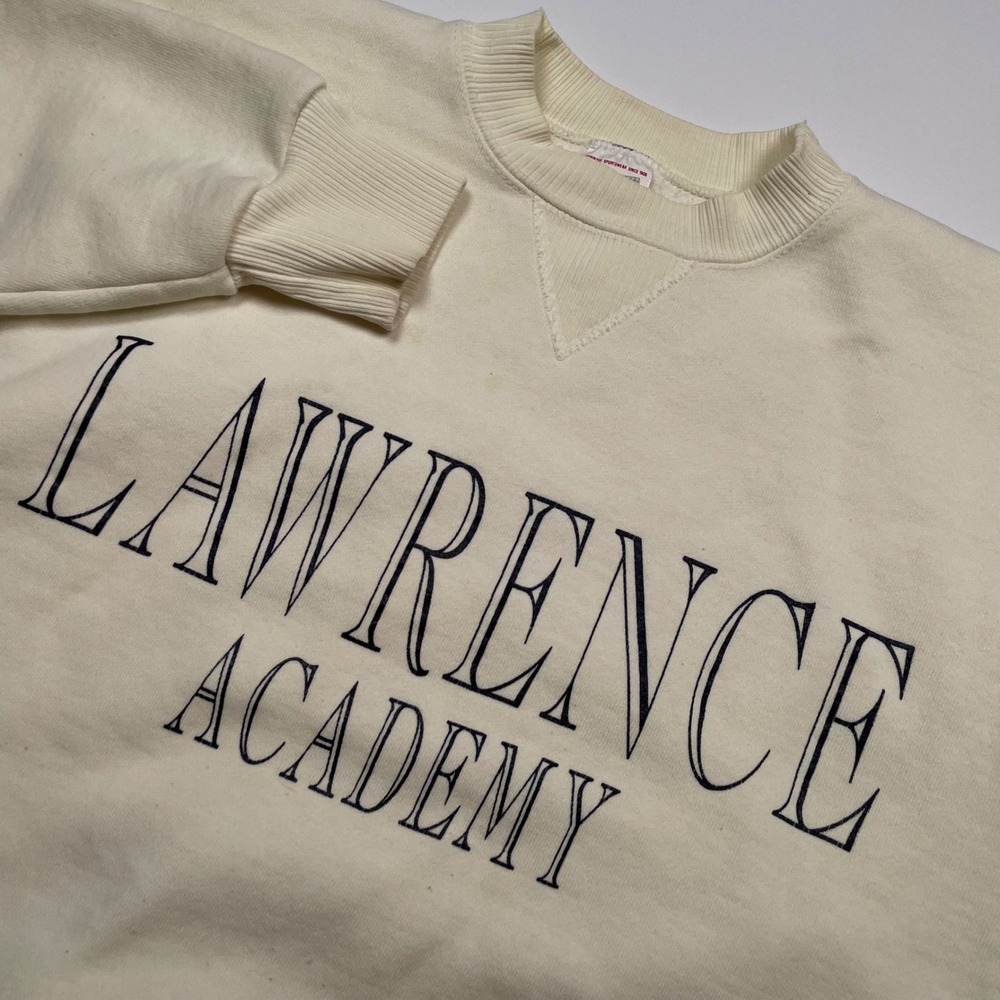 Vintage College House Lawrence Academy Sweatshirt Mens Large Cream Made in USA